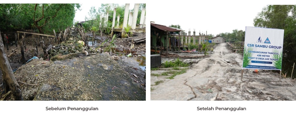 Sambu Group dan PT STI Bangun Tanggul  di Desa Air Tawar