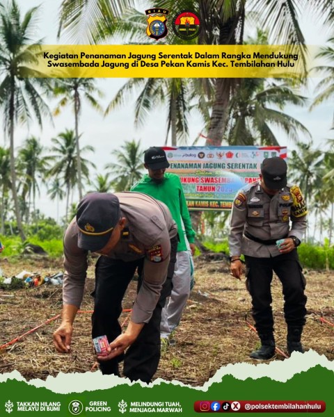Polsek Tembilahan Hulu dan Warga Pulau Palas Tanam Jagung Serentak Dukung Swasembada Pangan
